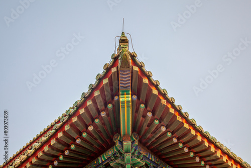 Roof ridge of an ancient Chinese temple against the sky