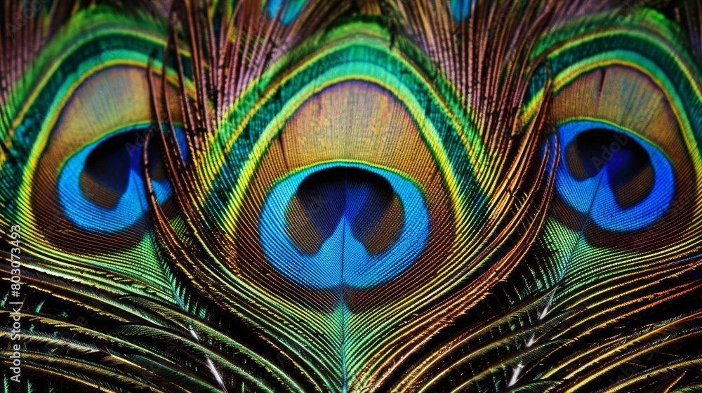 Fototapeta premium Vibrant Peacock Feathers Close-Up: The Beauty of Patterns in Nature