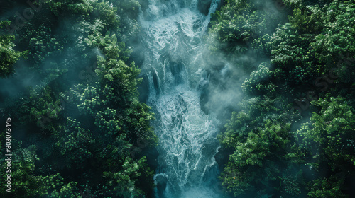 A stream of water flows through a forest