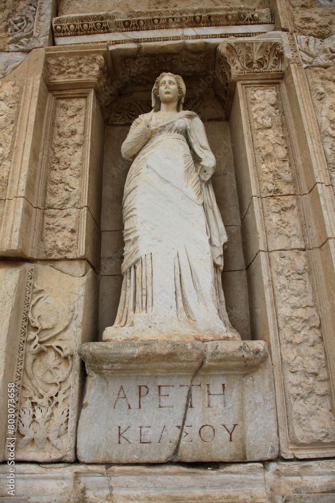 Statue at the Celsus Library in Ephesus, Selcuk, Izmir Turkey. Statue at the Celsus Library in Ephesus, Selcuk, Izmir Turkey.
