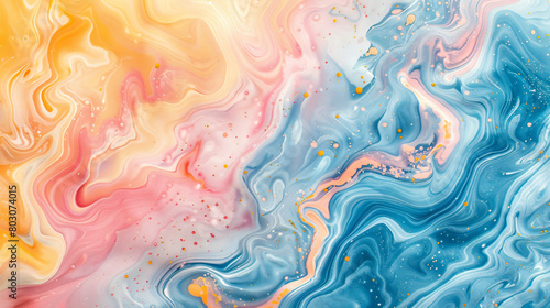 A colorful swirl of paint with blue, pink and yellow colors © Tatiana