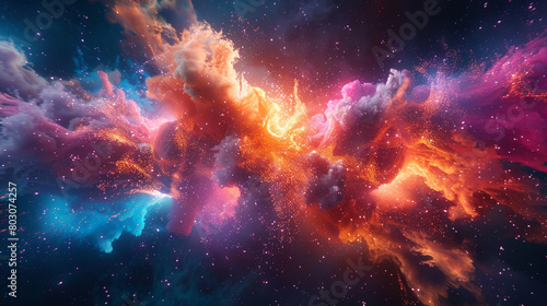 Gaseous explosions of color bursting into abstract shapes