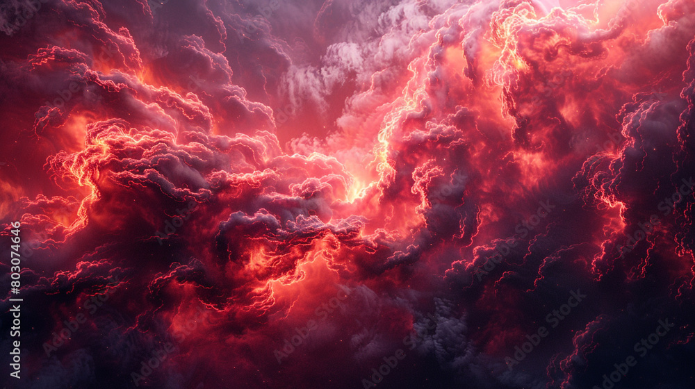 Turbulent vortex of crimson smoke, bursting with fiery energy