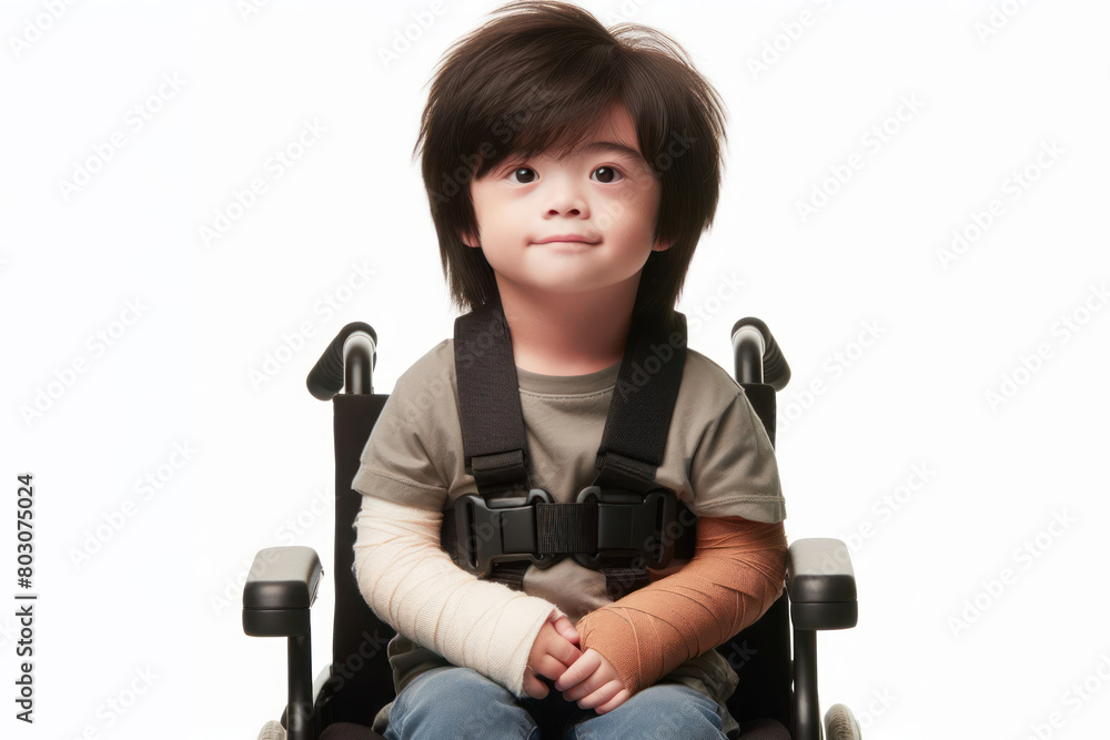 A special kid with down syndrome on a white background A special kid with down syndrome on a white background