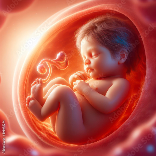 Baby in the womb during pregnancy on a white background