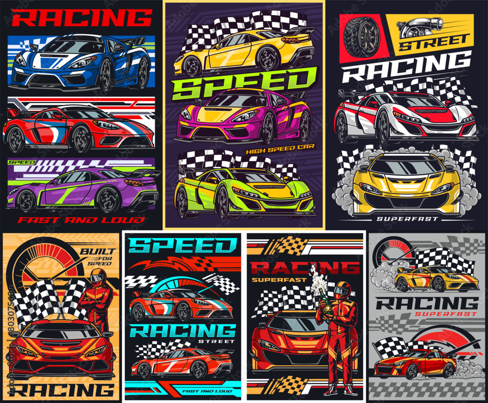 Speed racing set stickers colorful