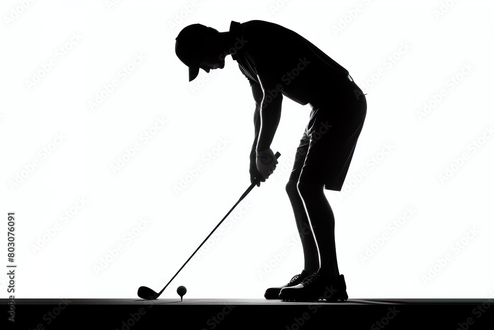 silhouette of golf player isolated on white background