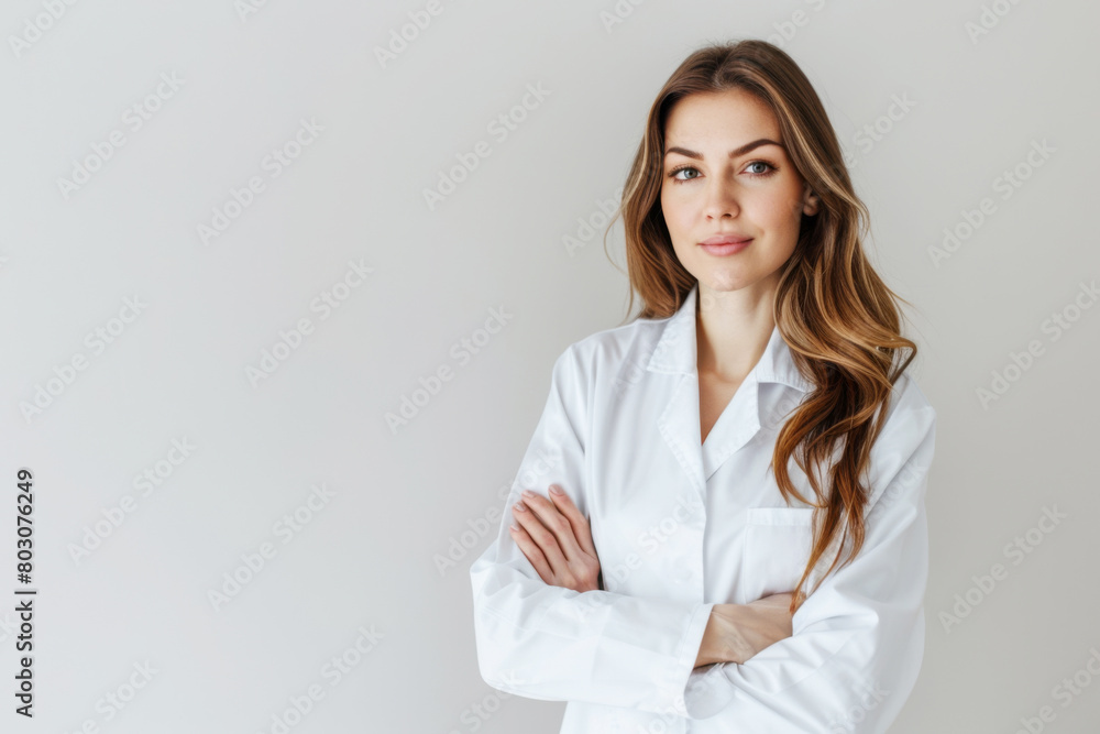 Portrait of a beautiful female doctor doing medical procedures in a SPA salon. A girl in a white medical coat works in a beauty salon. Portrait of a beautiful female doctor doing medical procedures in a SPA salon. A girl in a white medical coat works in a beauty salon.