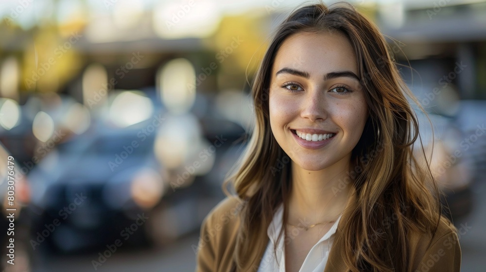 Portrait of a businesswoman on parking on city street. Portrait of a businesswoman on parking on city street.