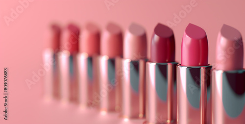 A set of lipsticks in different shades of pink and red, photo