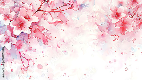 Cherry blossom watercolor painting, fluffy and gentle hand drawn style illustration