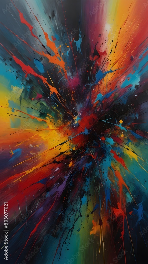 Abstract colorful background with splashes of paint on a black background generated by ai