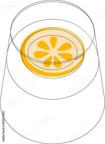 Continuous one line drawing of cocktail with lemon slice. Summer drink with citrus piece or lemonade drawn by single line. Vector illustration.