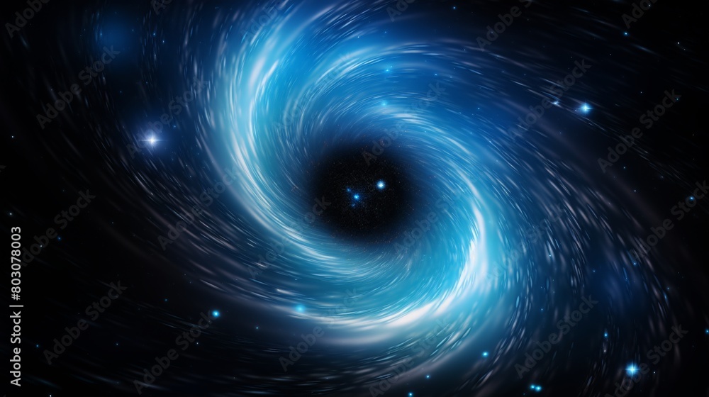 A black hole with blue hues around it in space isolated on black background A black hole with blue hues around it in space isolated on black background