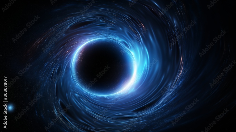 A black hole with blue hues around it in space isolated on black background A black hole with blue hues around it in space isolated on black background