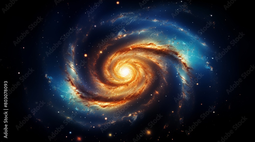 A spiral galaxy, isolated black background A spiral galaxy, isolated black background