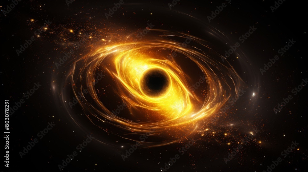 A black hole with yellow flames in space A black hole with yellow flames in space