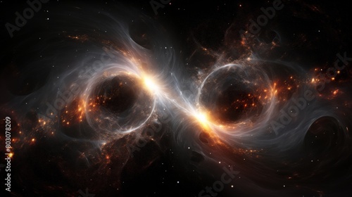 Two black holes oribiting each other in space isolated on transparant background photo