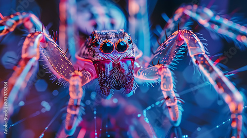 Holographic Enchantment  Transparent Spider Closeup - Macro Special SFX Photography with Neon Lights  Elegant Colors  and Insane Details in Volumetric Lighting