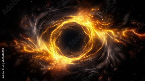 A black hole with yellow flames in space