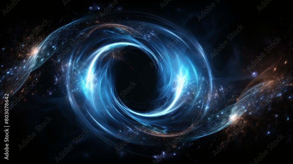 A black hole with white and blue flames in space A black hole with white and blue flames in space