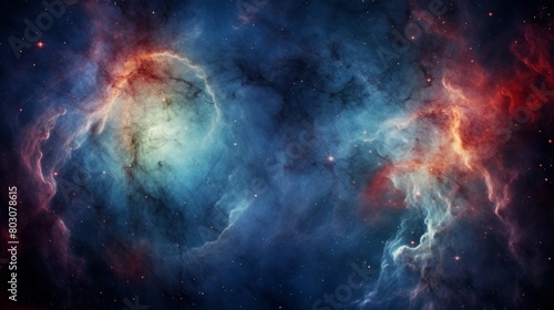 A nebula in outer space with blue and red hues photo