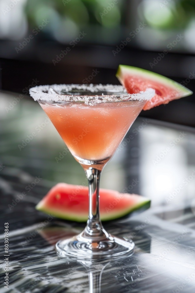 A refreshing watermelon cooler garnished with a juicy slice A refreshing watermelon cooler garnished with a juicy slice