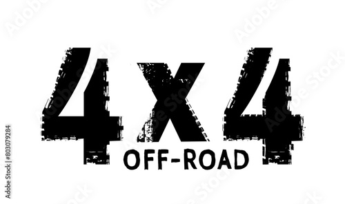 Grunge tire track 4x4 logotype. Unique off road hand drawn isolated lettering