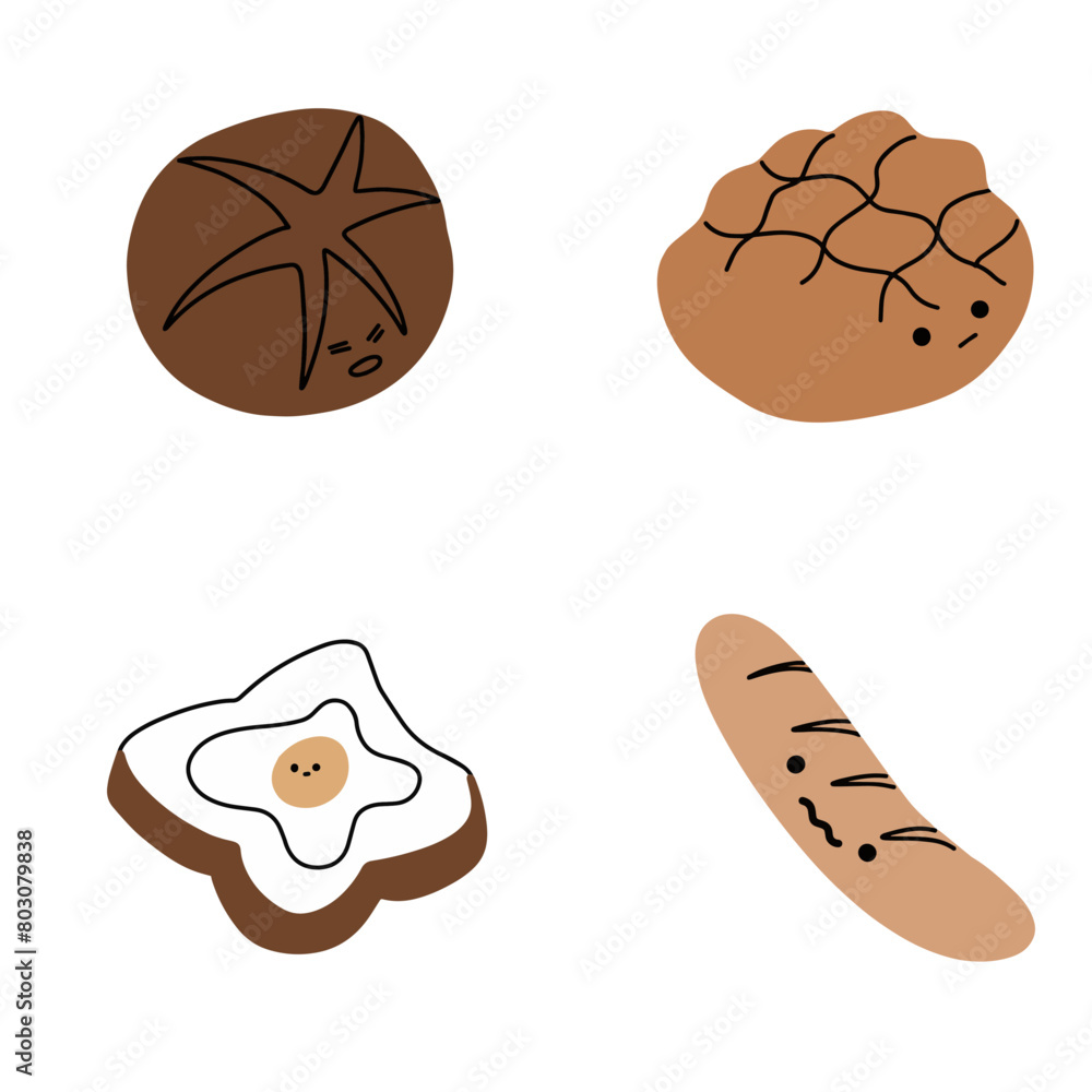 Set of Four Bread Icons in Flat Design Set of Four Bread Icons in Flat Design