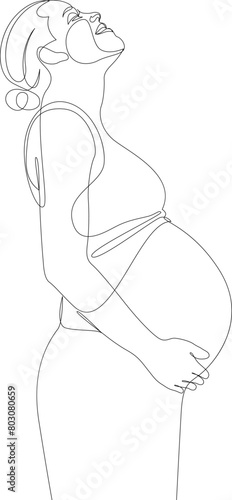 Pregnant woman silhouette drawn by continuous one line. Single line pregnancy or maternity concept. Vector Illustration.