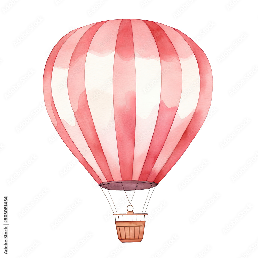 Naklejka premium AI-Generated Watercolor Red and White Hot Air Balloon Clip Art Illustration. Isolated elements on a white background.