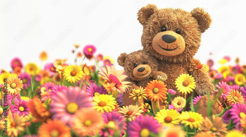 teddy bear with flowers on a white background teddy bear with flowers on a white background