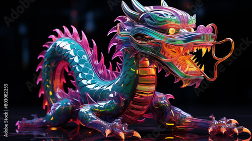 Iridescent Cyber Dragon Illustration in Neon Style