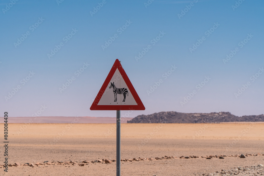 Zebra warning sign along the C27, Namibia