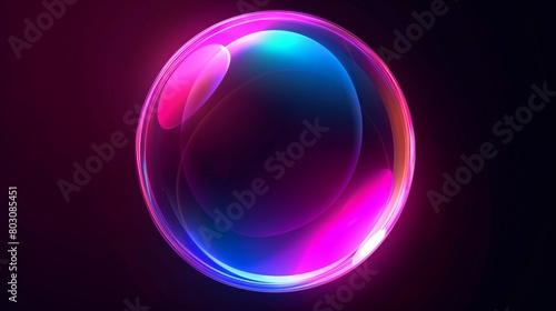 Abstract glowing sphere with colorful neon rings on a dark background, conveying a futuristic vibe.