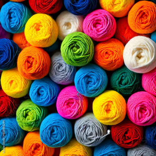 colorful background made of many wool yarn balls,Skeins of yarn for knitting. Balls of wool made of colorful strings. Illustration for banner, poster, cover, brochure or presentation,generate ai 