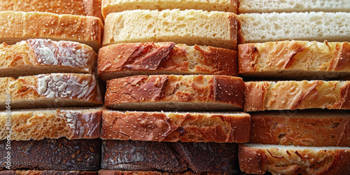 Fresh homemade bread. Texture from sliced ​​pieces of different types of bread, close-up.