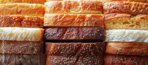 Fresh homemade bread. Texture from sliced ​​pieces of different types of bread, close-up.