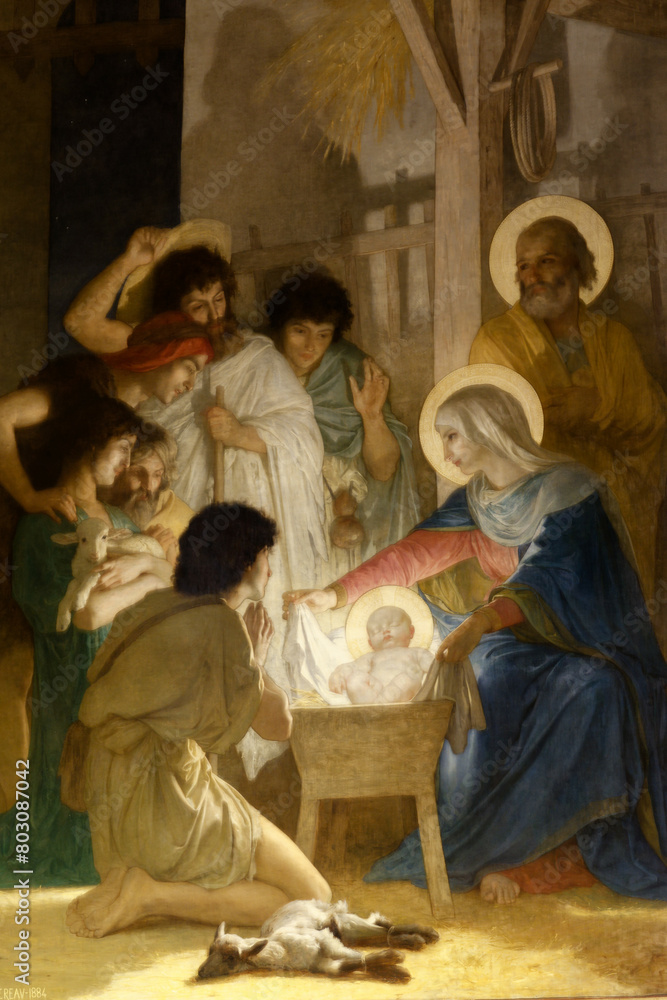 Birth of Jesus in the Nativity Scene. Naissance de Jésus dans la crêche. Annecy France