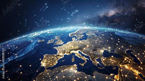 digital globe centered on europe global network and connectivity concept illustration