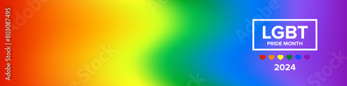 Pride month 2024 horizontal banner with gradient with pride colors flag. LGBTQ Pride month 2024 or pride day poster, flyer, banner, logo modern style design template.