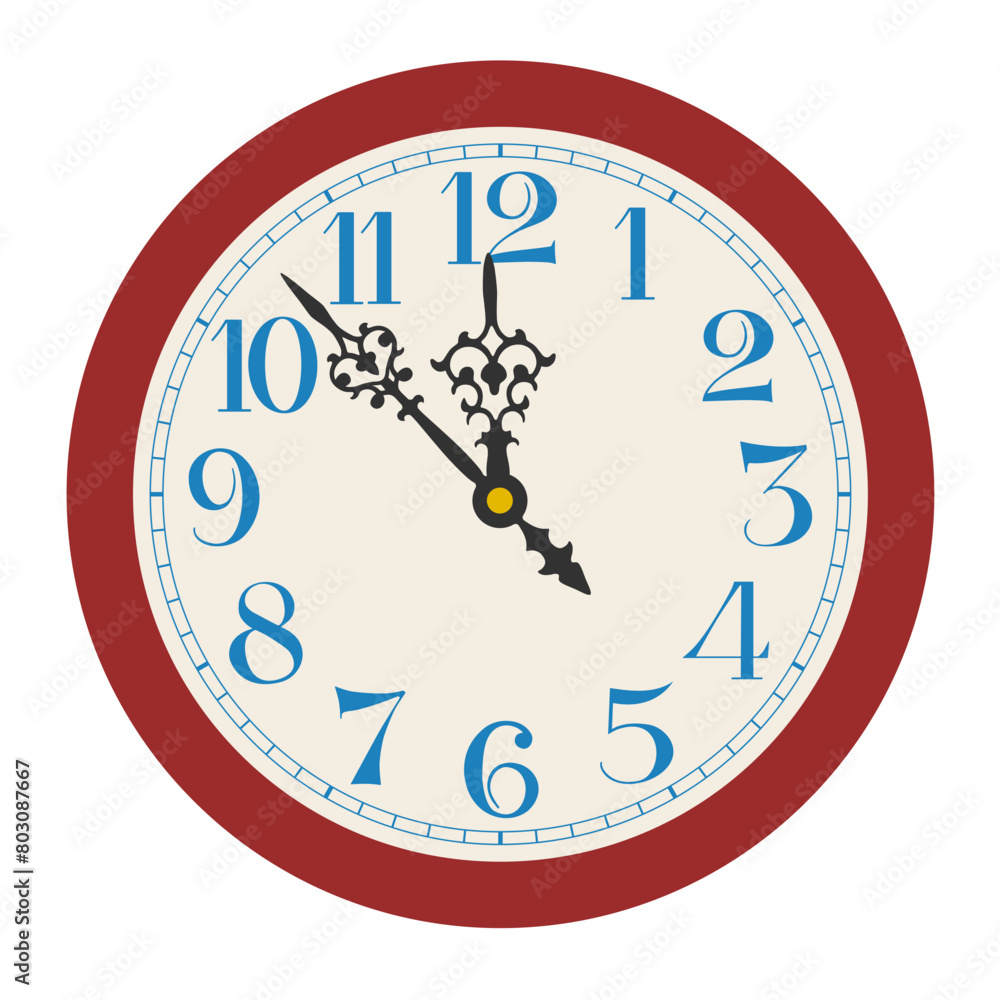 Vector red classic round wall clock isolated on white background Vector red classic round wall clock isolated on white background