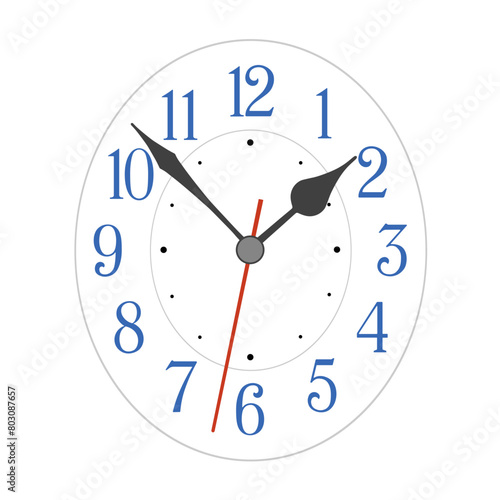 Vector elegant black oval clock dial with second hand placed on white background