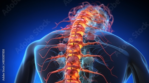 A biohybrid nerve graft integrating with the spinal cord, providing a conduit for nerve regeneration and restoring connectivity in individuals with spinal cord injuries.