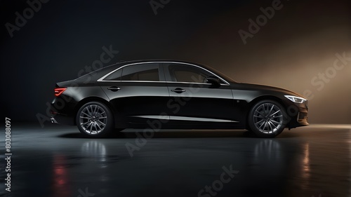 New black metallic sedan car in spotlight. Modern desing  brandless.