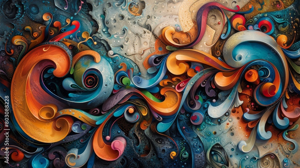 A colorful painting of a wave with a blue background A colorful painting of a wave with a blue background