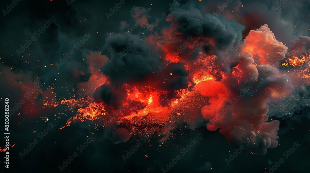 dramatic explosion with dark smoke and fiery red lava abstract destruction illustration dramatic explosion with dark smoke and fiery red lava abstract destruction illustration