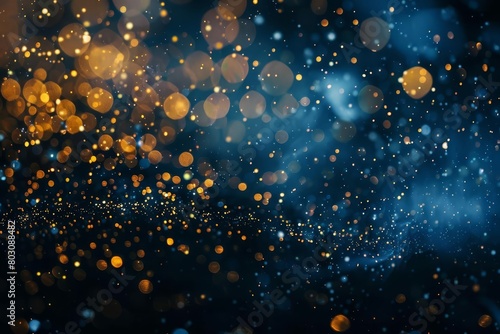 abstract dark blue background with gold particles christmas holiday concept bokeh effect