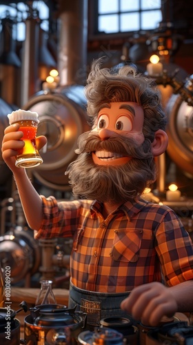 A man with a beard and mustache holding a glass of beer
