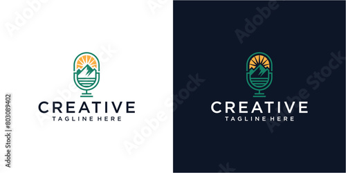 Creative nature podcast logo design template.